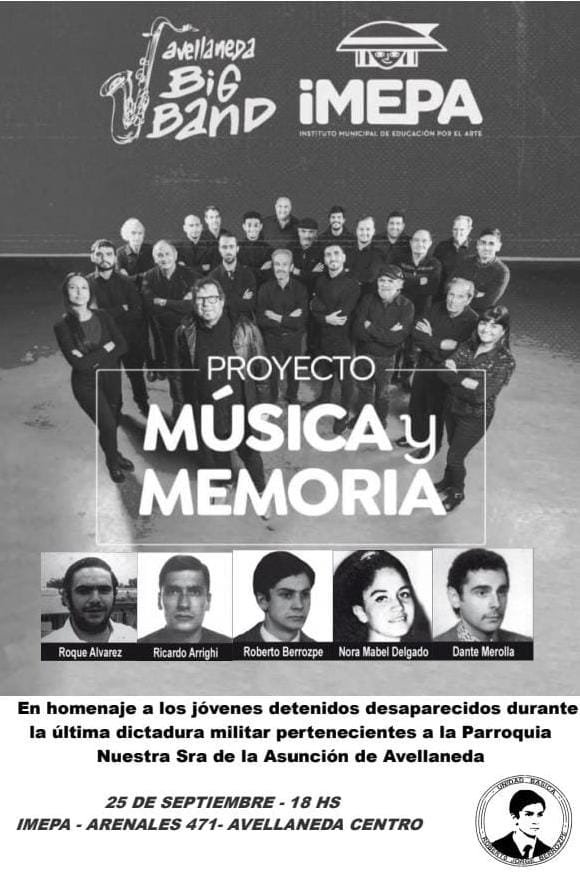Memoria y Jazz. La Avellaneda Big Band homenajeará a cinco jóvenes cristianos detenidos desaparecidos