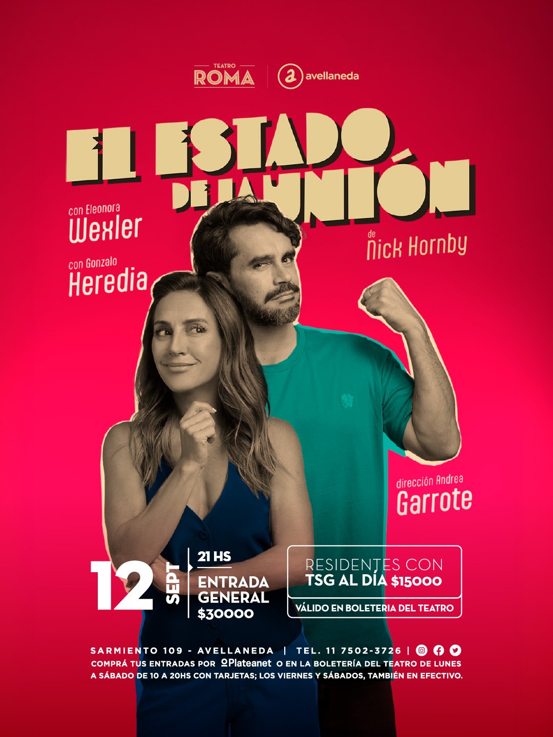Teatro Roma: se presentará El Estado de la Unión, la obra con Eleonora Wexler y Gonzalo Heredia